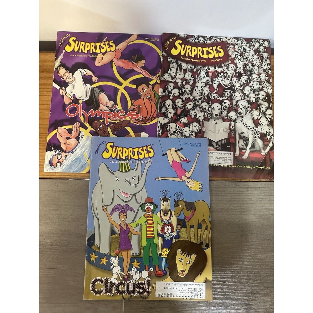 Vintage Childrens Surprises Magazine Lot 3 1996 Disney Circus Olympics Dalmatian